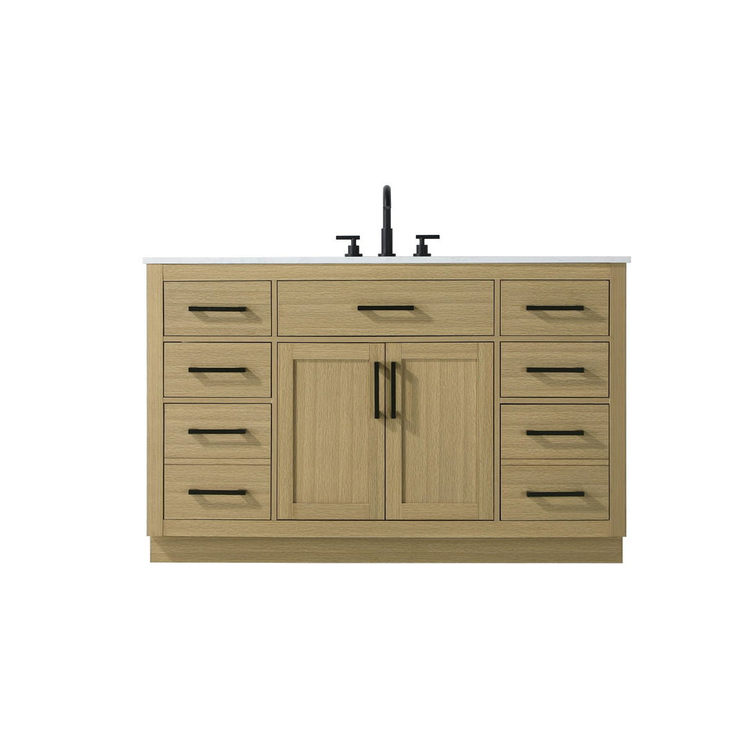 54 Inch Single Bathroom Vanity In Honey Brown - View 3 - Joshua Marshal