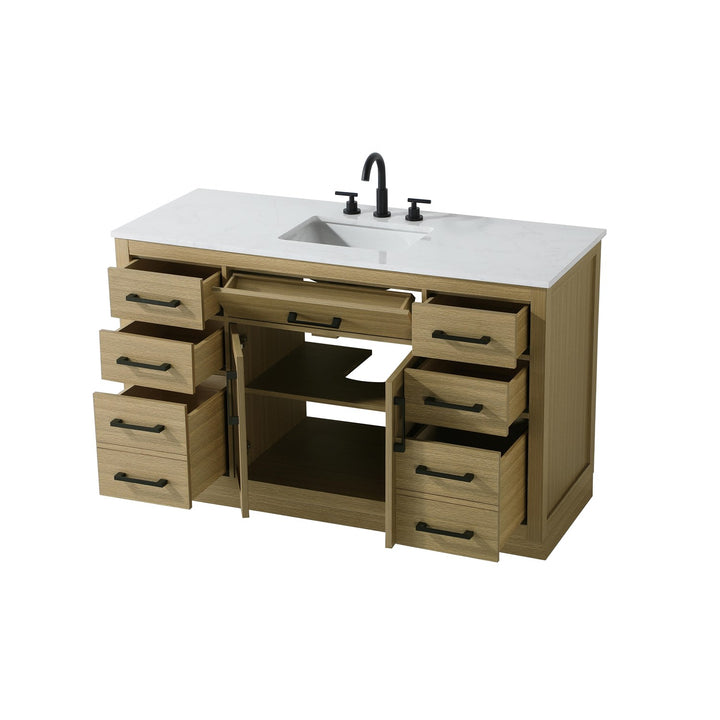 54 Inch Single Bathroom Vanity In Honey Brown - View 4 - Joshua Marshal