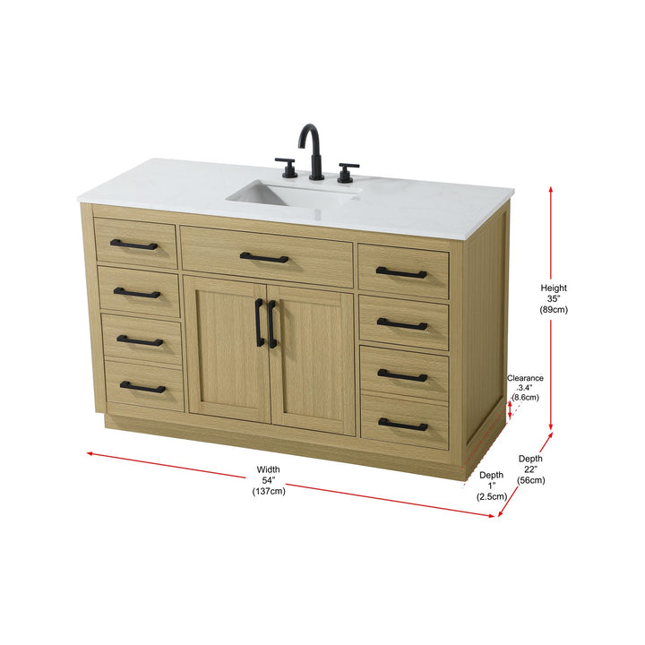 54 Inch Single Bathroom Vanity In Honey Brown - View 6 - Joshua Marshal