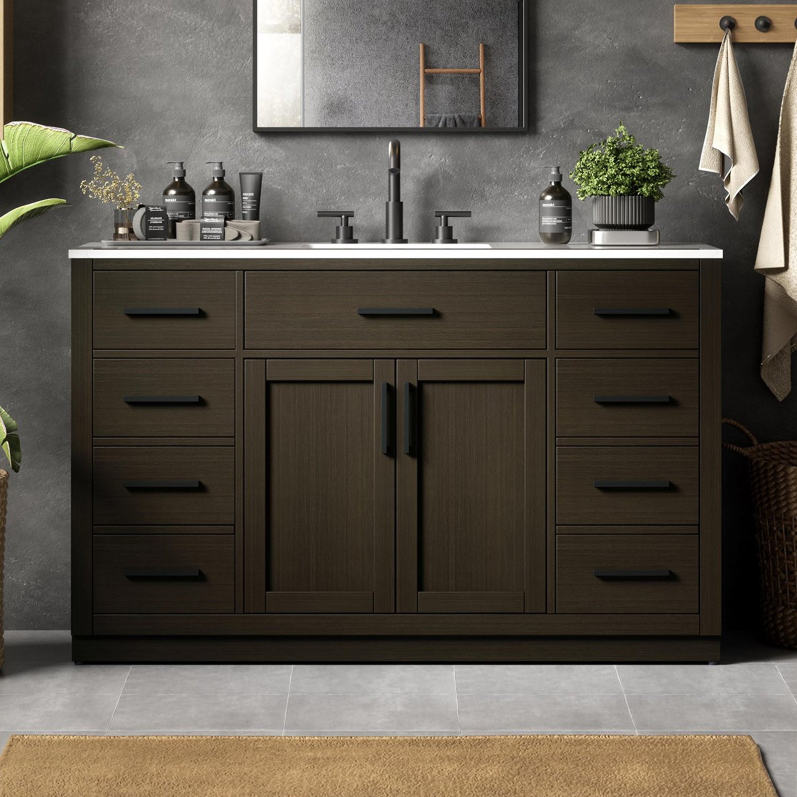 54 Inch Single Bathroom Vanity In Mocha Brown Mocha Brown Finish - KITCHEN & BATH by Joshua Marshal