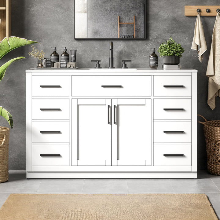 54 Inch Single Bathroom Vanity In White White Finish - KITCHEN & BATH by Joshua Marshal