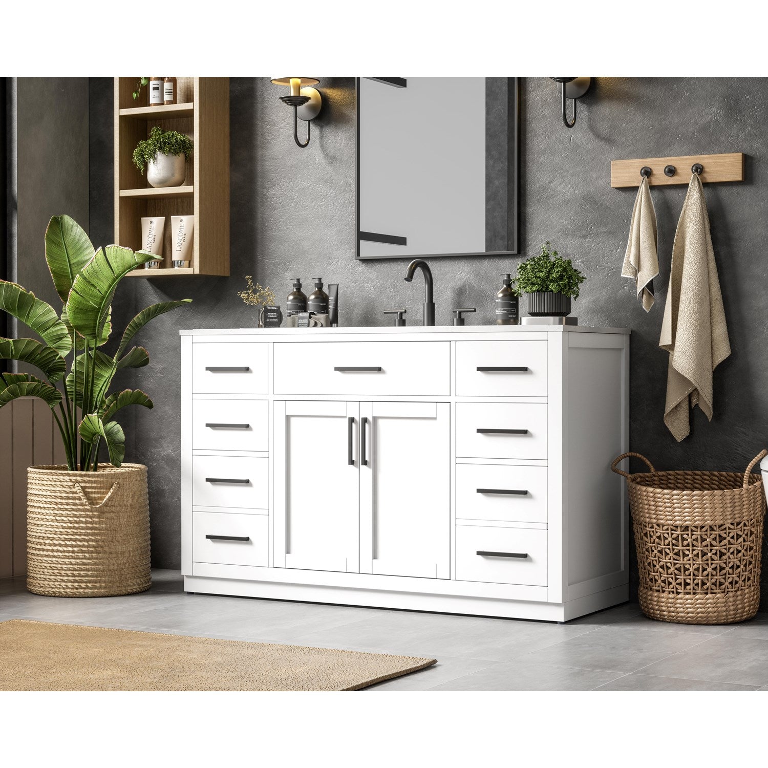54 Inch Single Bathroom Vanity In White - View 2 - Joshua Marshal