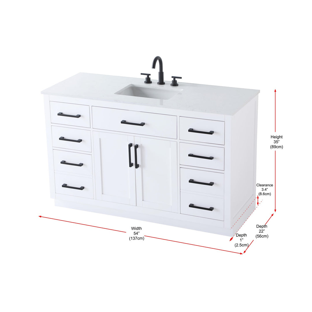 54 Inch Single Bathroom Vanity In White - View 6 - Joshua Marshal