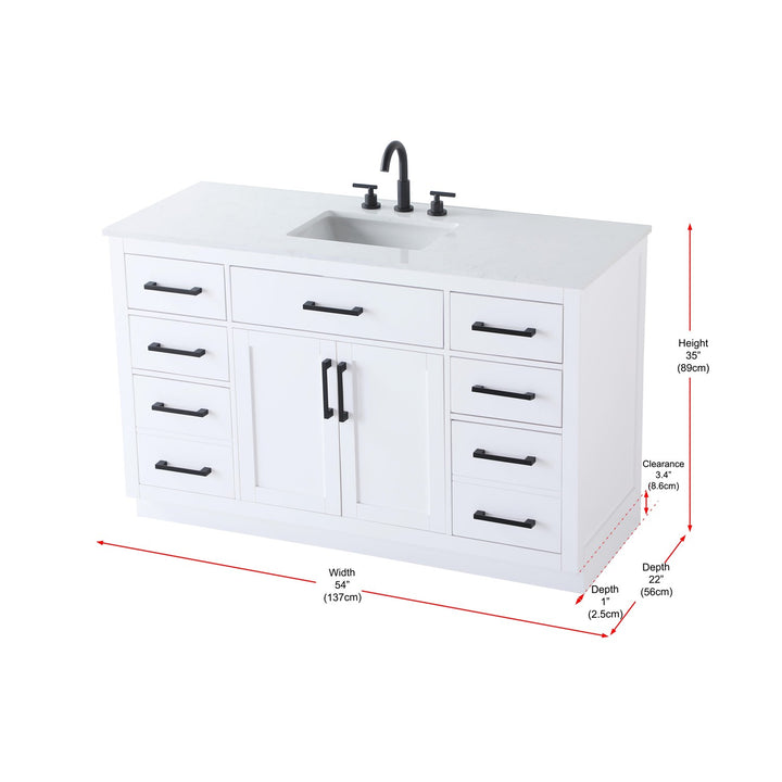 54 Inch Single Bathroom Vanity In White - View 6 - Joshua Marshal