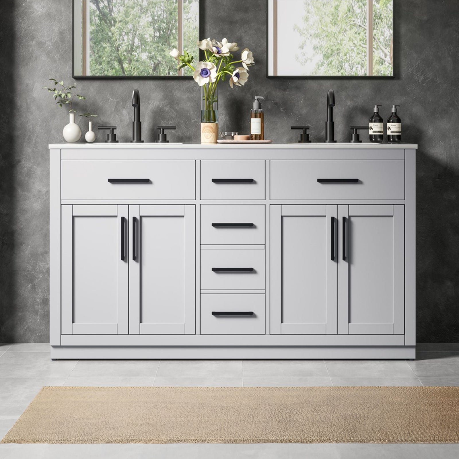 60 Inch Double Bathroom Vanity In Grey Grey Finish - KITCHEN & BATH by Joshua Marshal
