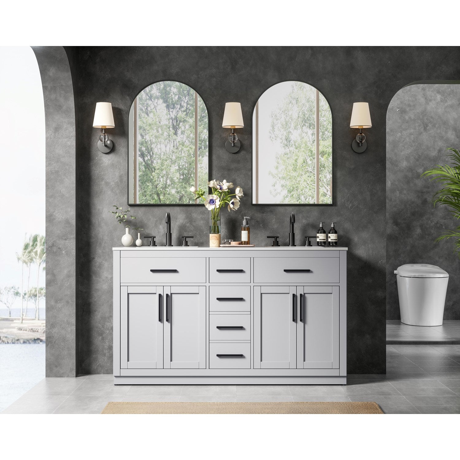 60 Inch Double Bathroom Vanity In Grey - View 2 - Joshua Marshal