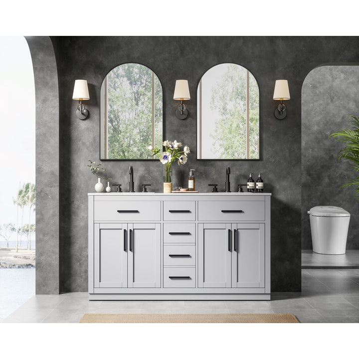 60 Inch Double Bathroom Vanity In Grey - View 2 - Joshua Marshal