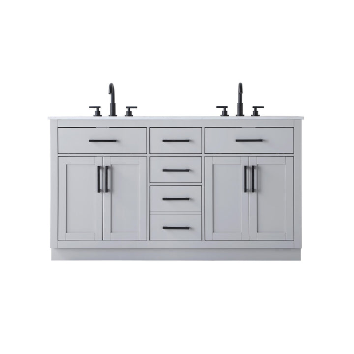 60 Inch Double Bathroom Vanity In Grey - View 3 - Joshua Marshal