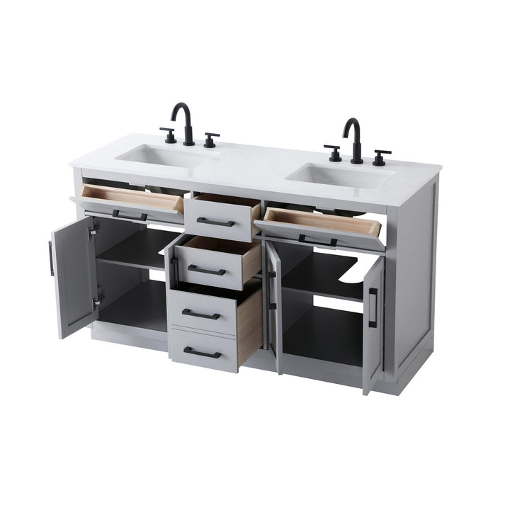 60 Inch Double Bathroom Vanity In Grey - View 4 - Joshua Marshal