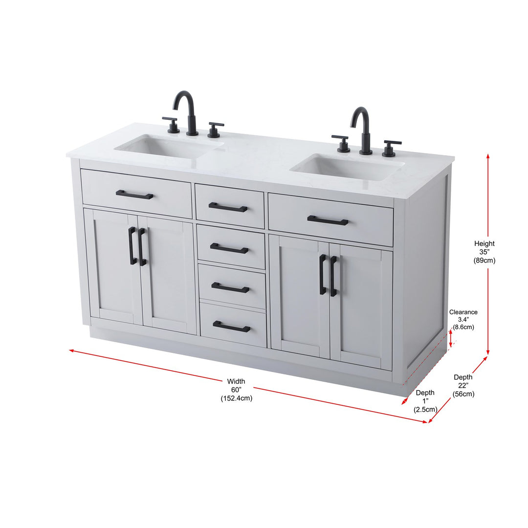 60 Inch Double Bathroom Vanity In Grey - View 5 - Joshua Marshal