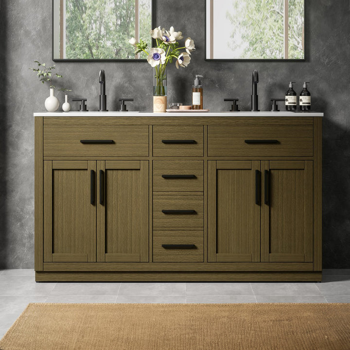 60 Inch Double Bathroom Vanity In Chestnut Brown Chestnut Brown Finish - KITCHEN & BATH by Joshua Marshal