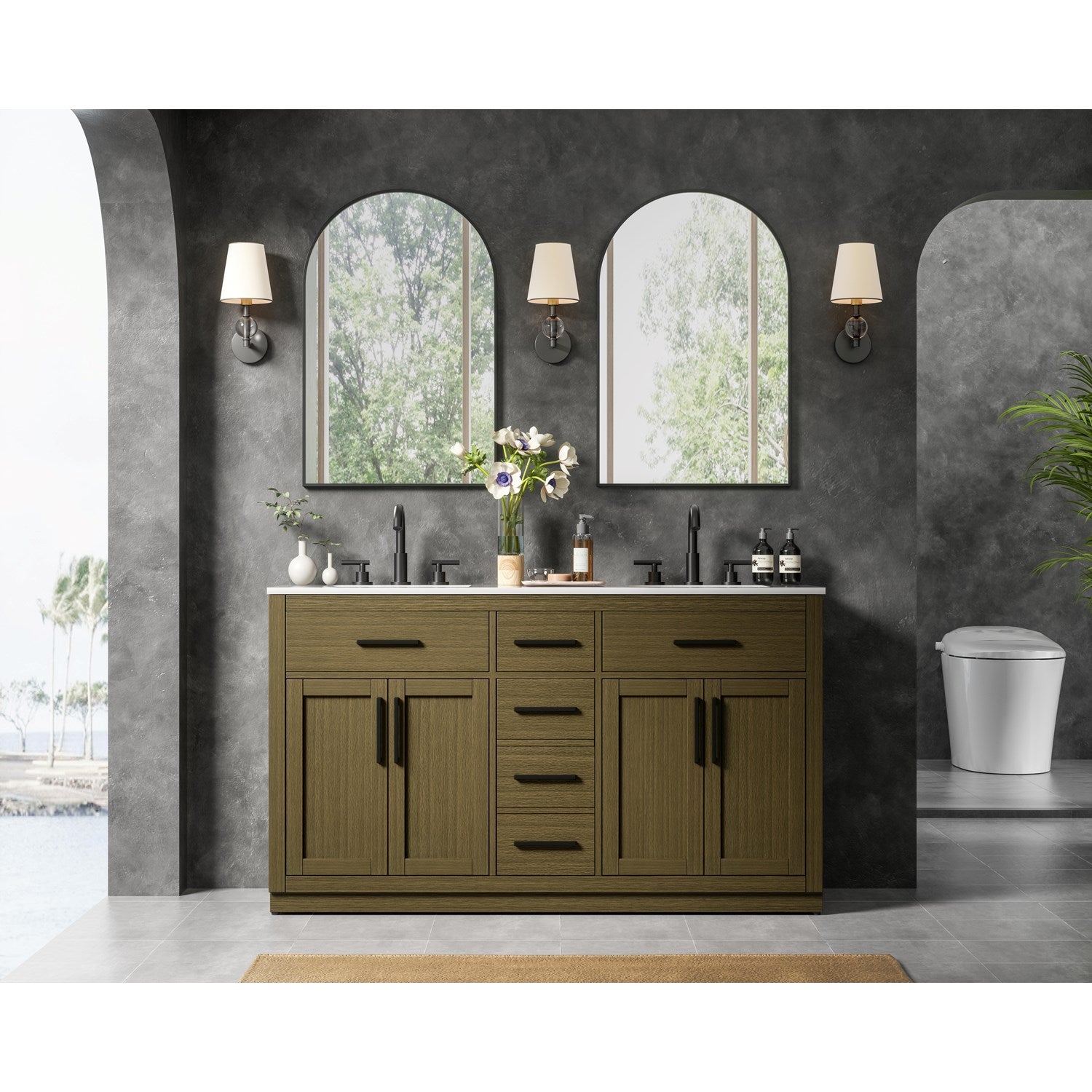 60 Inch Double Bathroom Vanity In Chestnut Brown - View 2 - Joshua Marshal