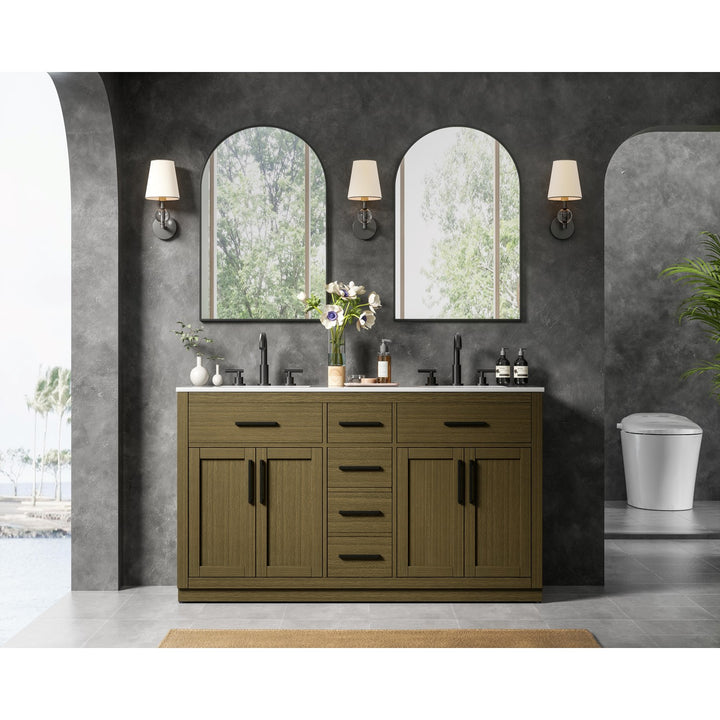 60 Inch Double Bathroom Vanity In Chestnut Brown - View 2 - Joshua Marshal
