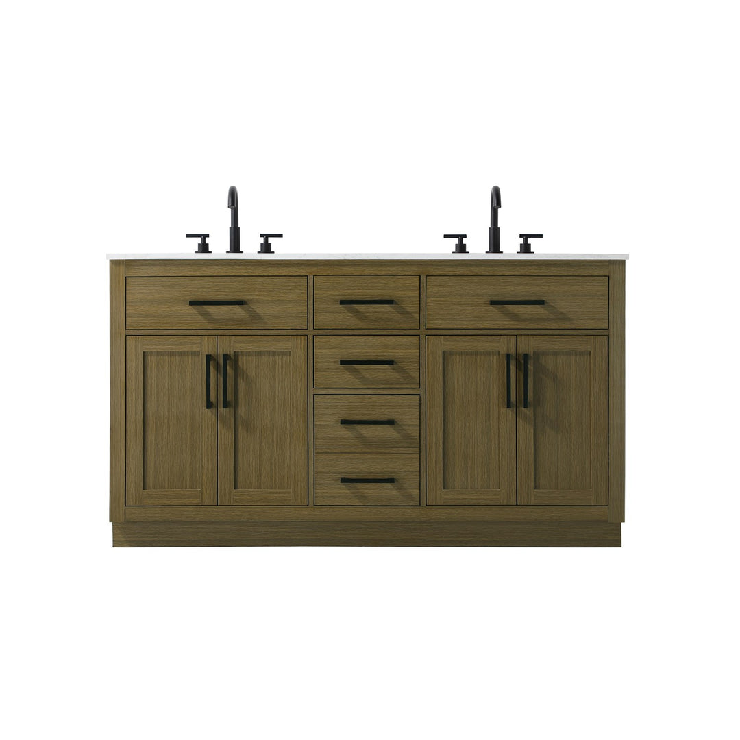 60 Inch Double Bathroom Vanity In Chestnut Brown - View 3 - Joshua Marshal