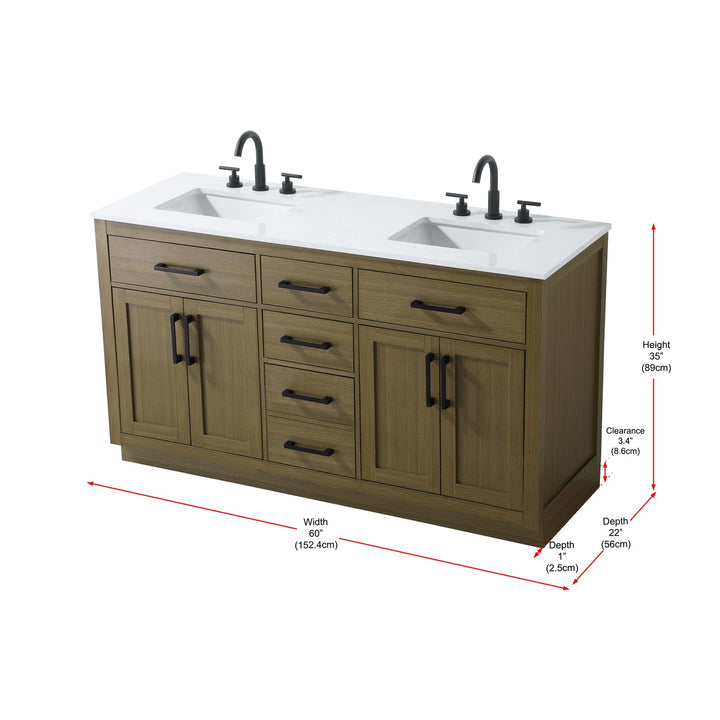 60 Inch Double Bathroom Vanity In Chestnut Brown - View 6 - Joshua Marshal