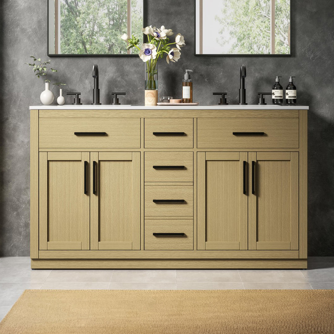60 Inch Double Bathroom Vanity In Honey Brown Honey Brown Finish - KITCHEN & BATH by Joshua Marshal
