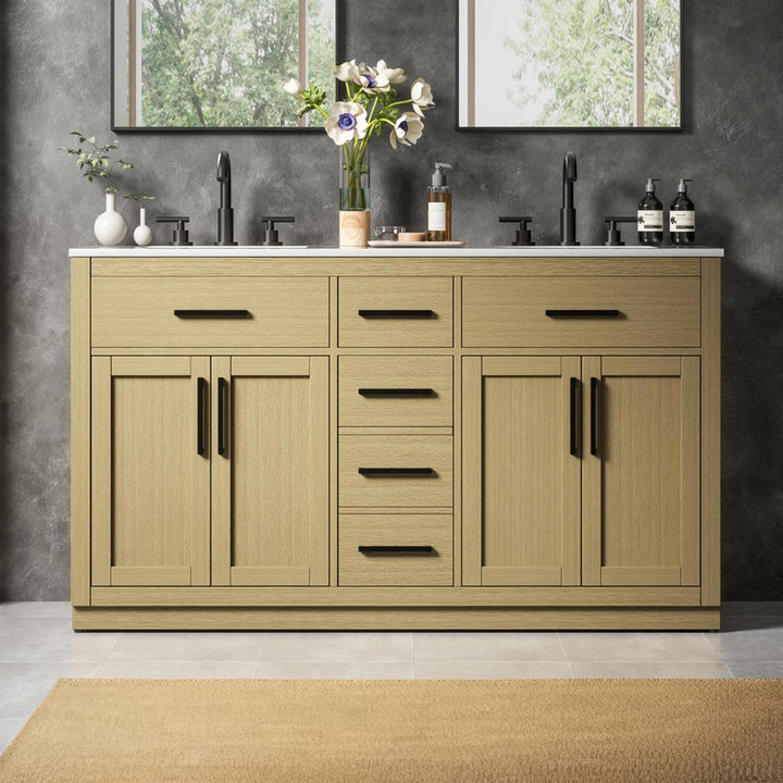 60 Inch Double Bathroom Vanity In Honey Brown Honey Brown Finish - KITCHEN & BATH by Joshua Marshal