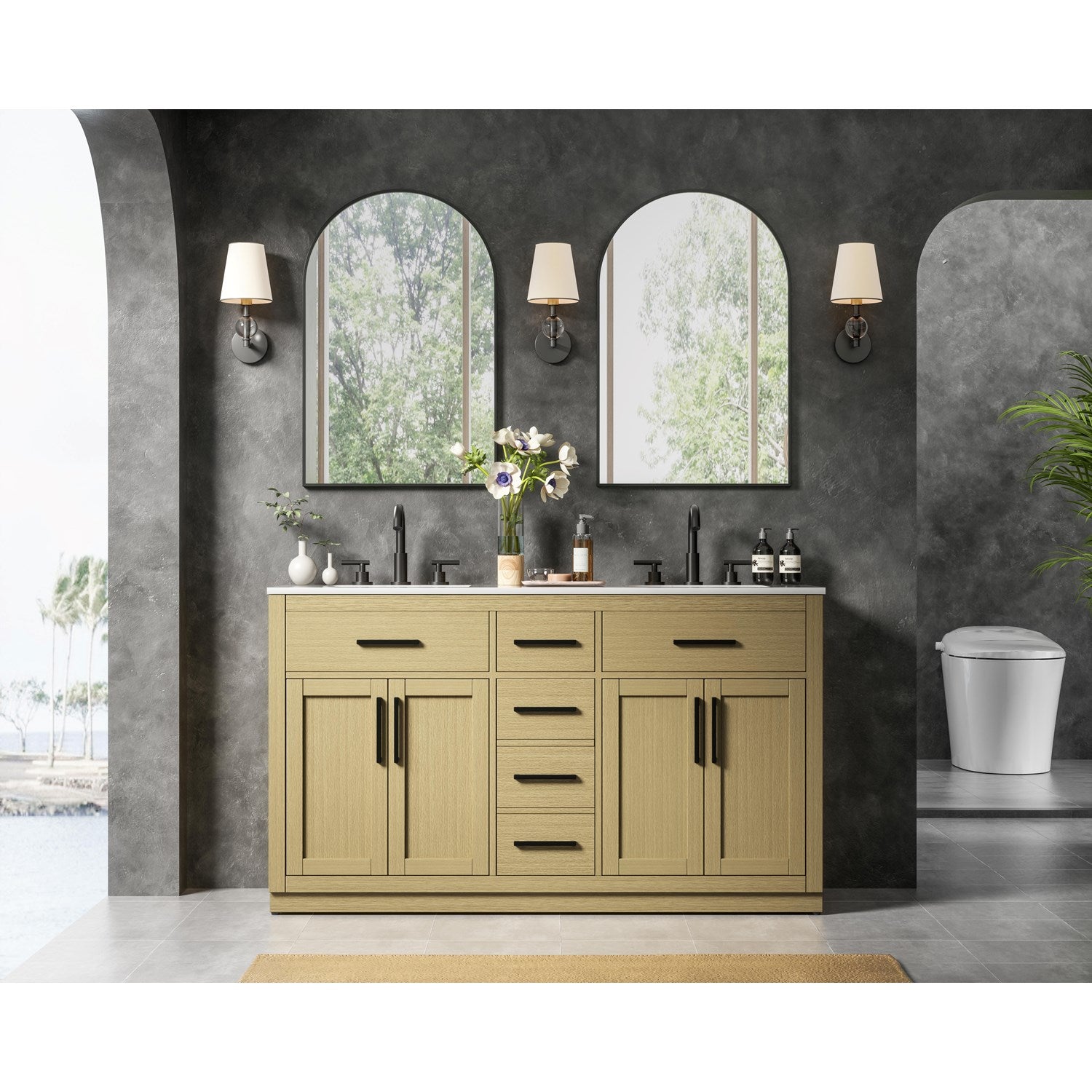 60 Inch Double Bathroom Vanity In Honey Brown - View 2 - Joshua Marshal