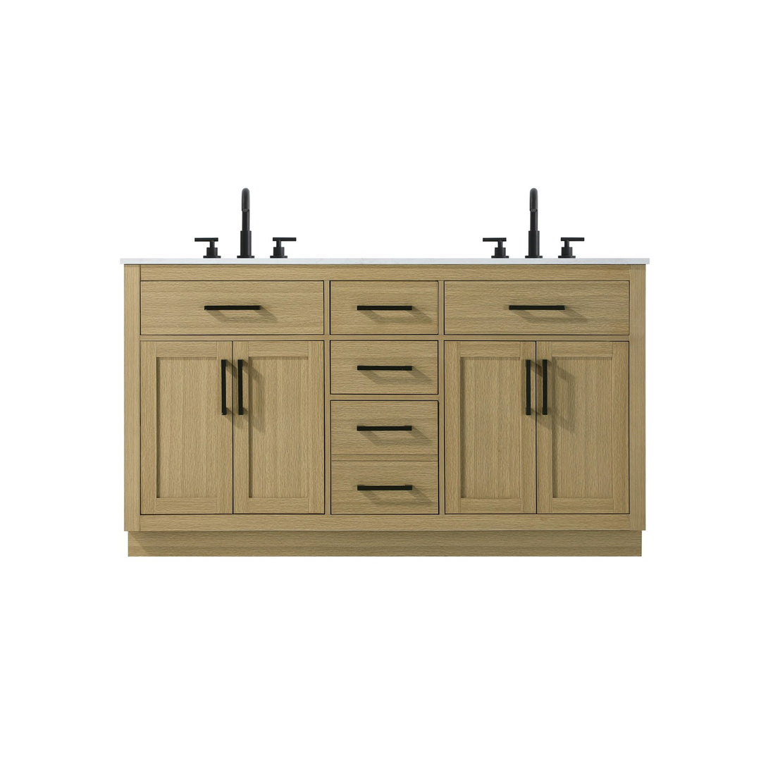 60 Inch Double Bathroom Vanity In Honey Brown - View 3 - Joshua Marshal