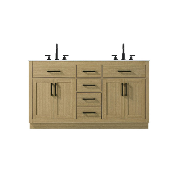 60 Inch Double Bathroom Vanity In Honey Brown - View 3 - Joshua Marshal