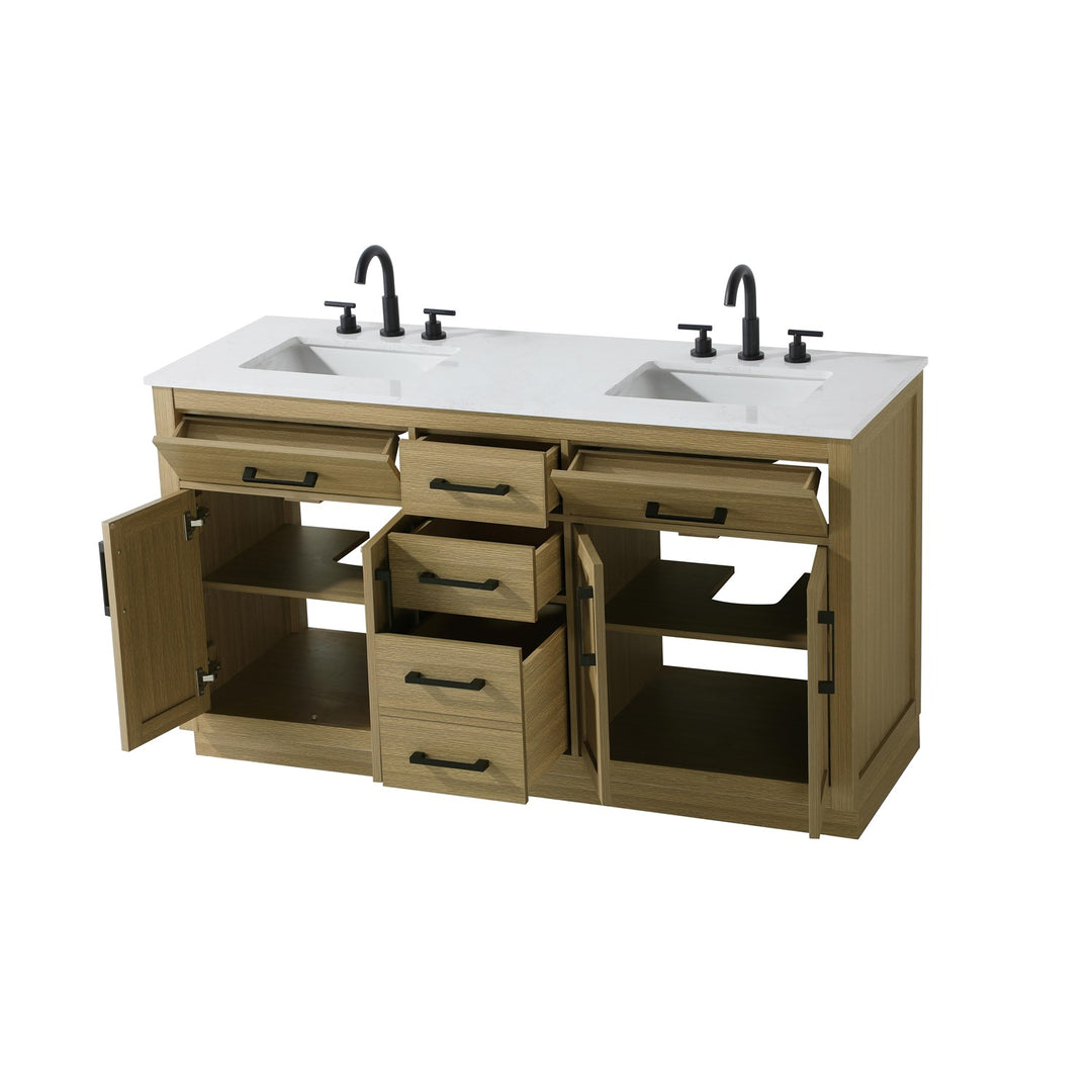60 Inch Double Bathroom Vanity In Honey Brown - View 4 - Joshua Marshal