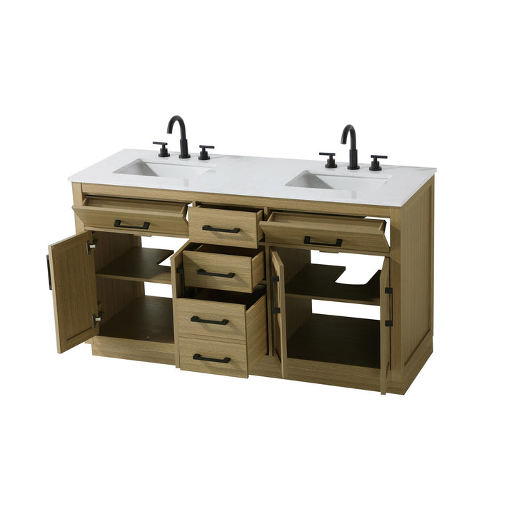 60 Inch Double Bathroom Vanity In Honey Brown - View 4 - Joshua Marshal