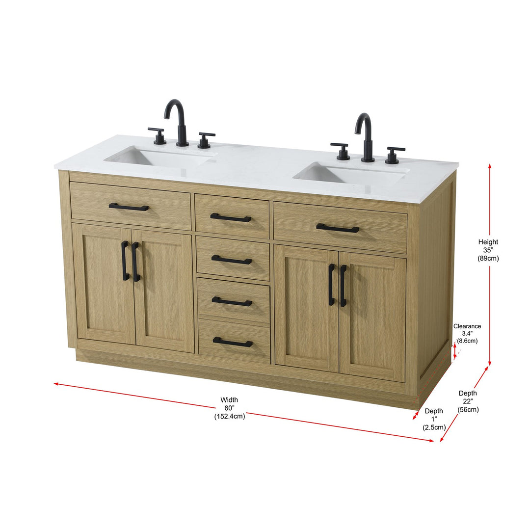 60 Inch Double Bathroom Vanity In Honey Brown - View 6 - Joshua Marshal