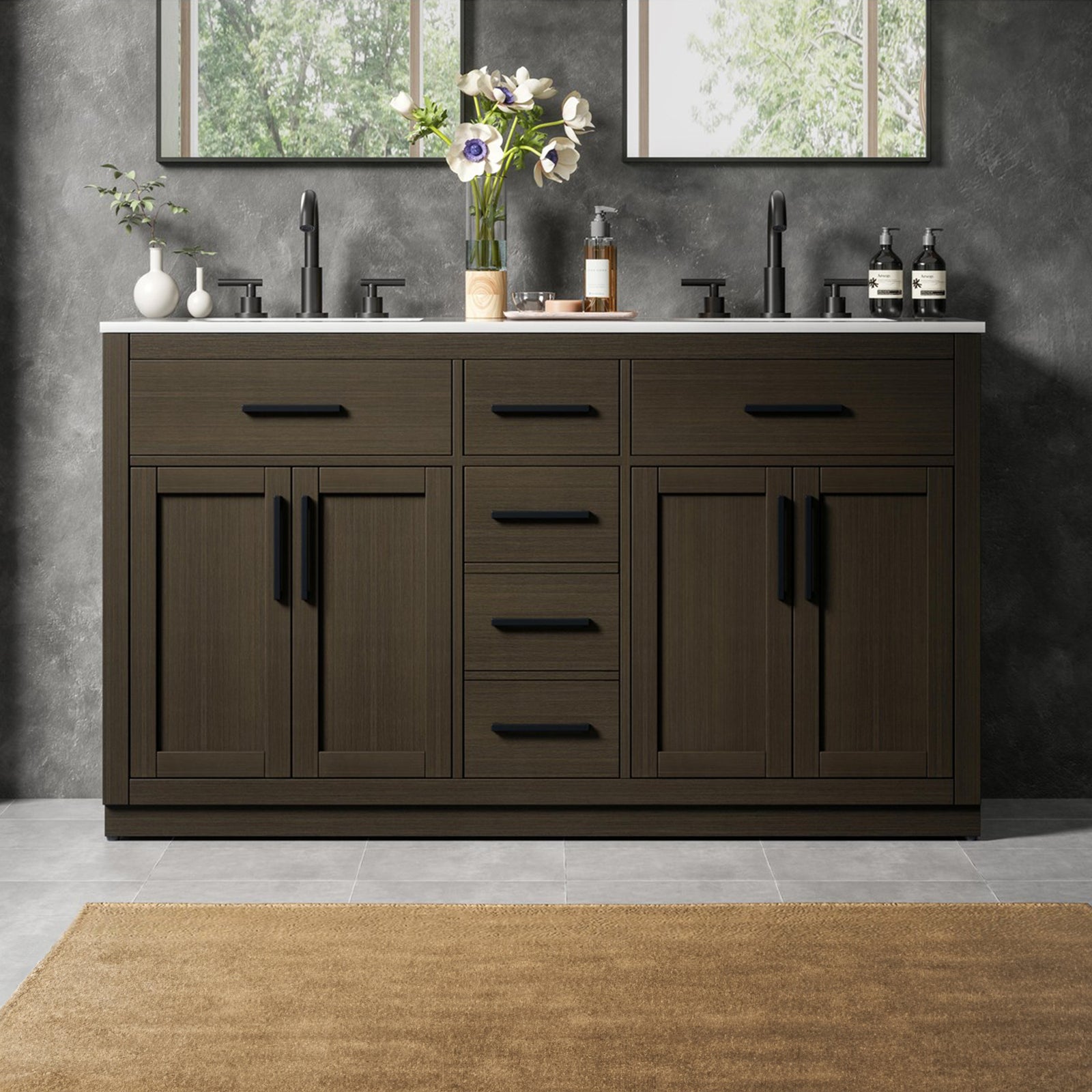 60 Inch Double Bathroom Vanity In Mocha Brown Mocha Brown Finish - KITCHEN & BATH by Joshua Marshal