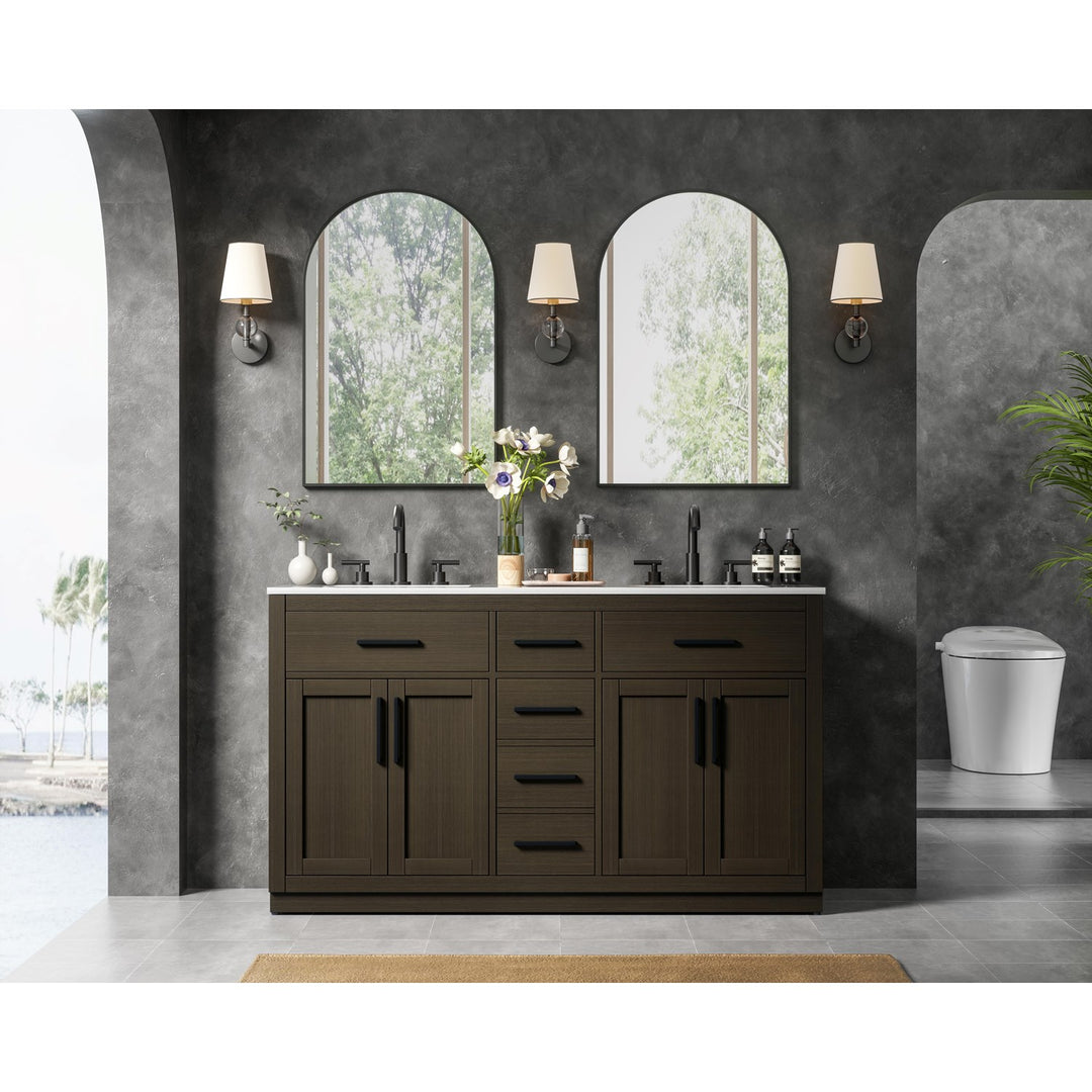 60 Inch Double Bathroom Vanity In Mocha Brown - View 2 - Joshua Marshal