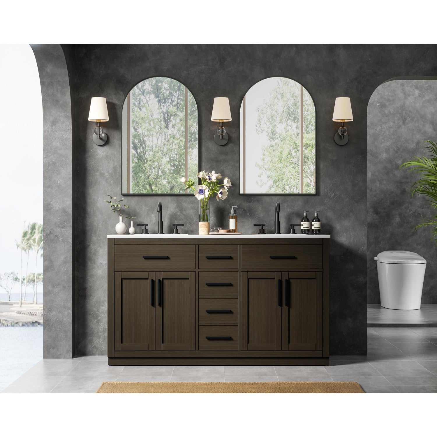 60 Inch Double Bathroom Vanity In Mocha Brown - View 2 - Joshua Marshal