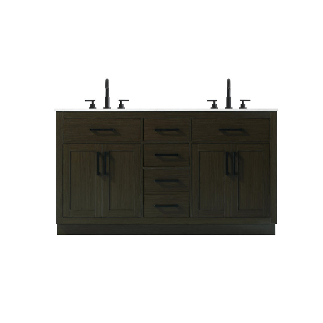 60 Inch Double Bathroom Vanity In Mocha Brown - View 3 - Joshua Marshal