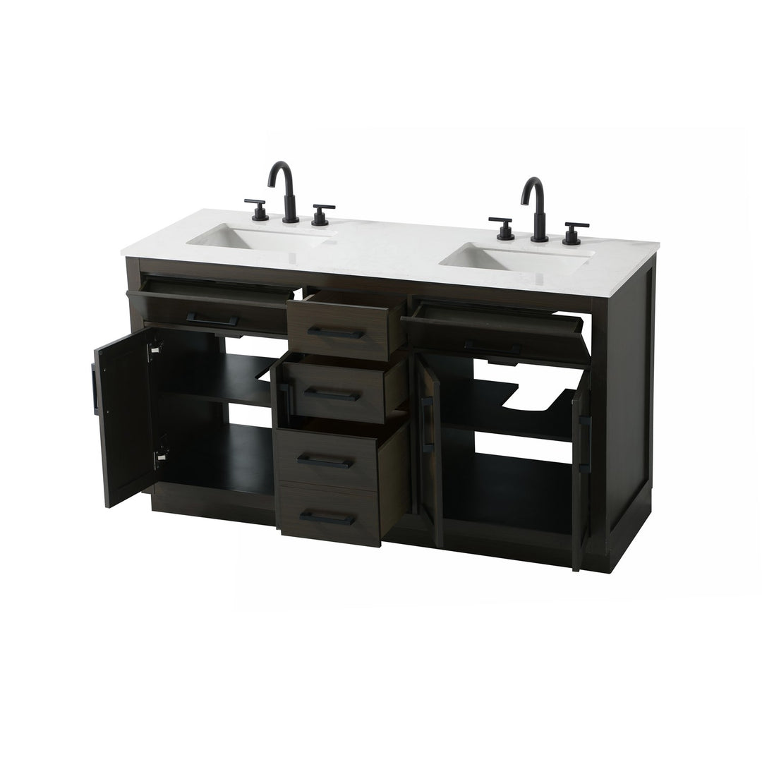 60 Inch Double Bathroom Vanity In Mocha Brown - View 4 - Joshua Marshal