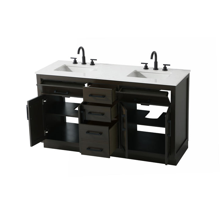 60 Inch Double Bathroom Vanity In Mocha Brown - View 4 - Joshua Marshal