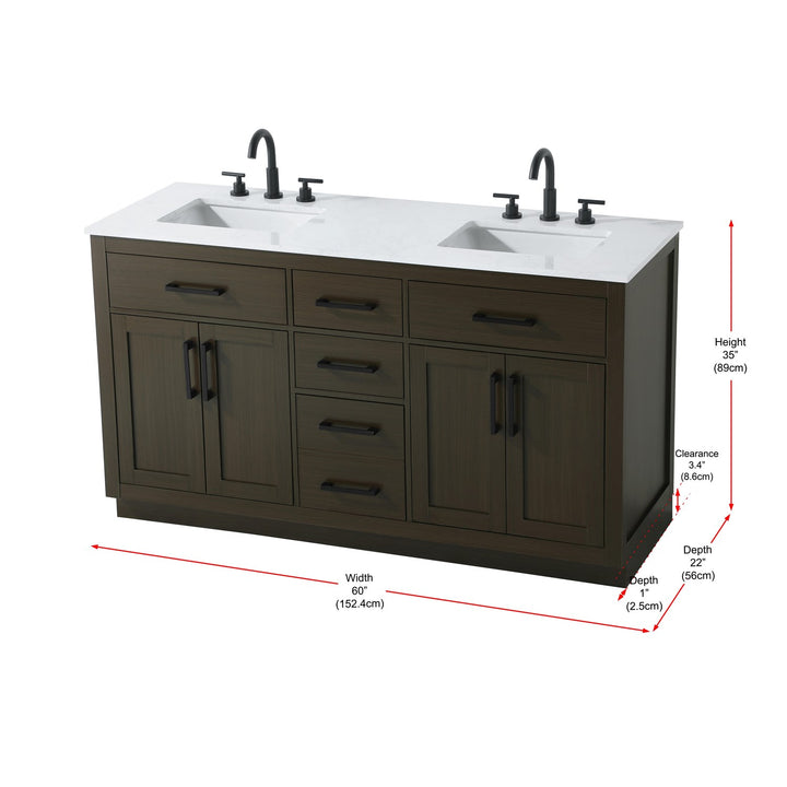60 Inch Double Bathroom Vanity In Mocha Brown - View 6 - Joshua Marshal