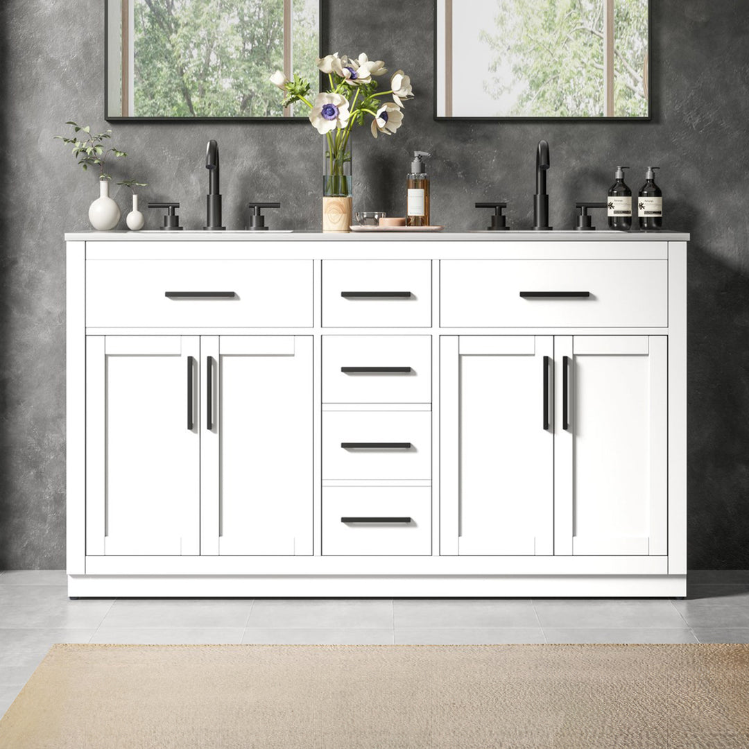 60 Inch Double Bathroom Vanity In White White Finish - KITCHEN & BATH by Joshua Marshal