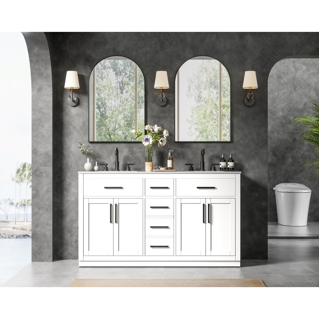 60 Inch Double Bathroom Vanity In White - View 2 - Joshua Marshal