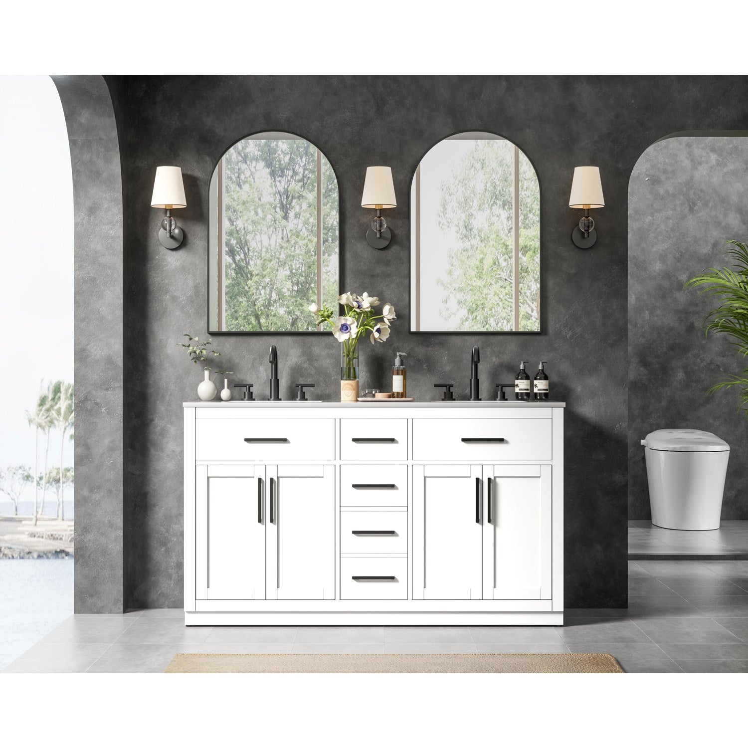 60 Inch Double Bathroom Vanity In White - View 2 - Joshua Marshal