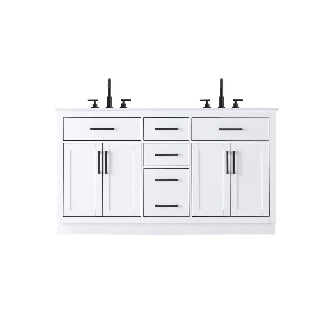60 Inch Double Bathroom Vanity In White - View 3 - Joshua Marshal