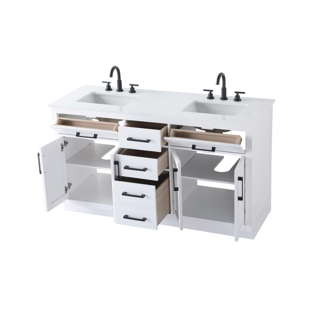60 Inch Double Bathroom Vanity In White - View 4 - Joshua Marshal
