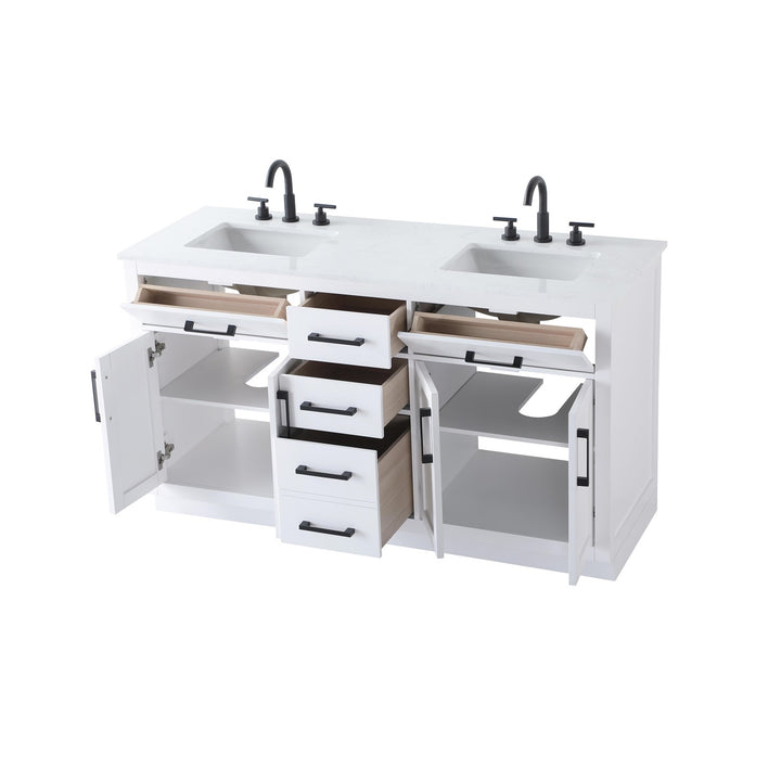 60 Inch Double Bathroom Vanity In White - View 4 - Joshua Marshal