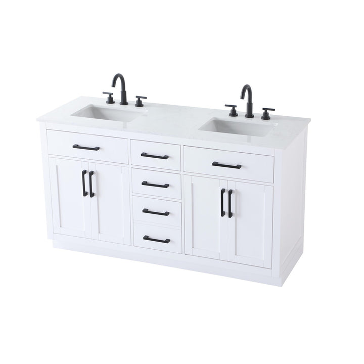 60 Inch Double Bathroom Vanity In White - View 5 - Joshua Marshal