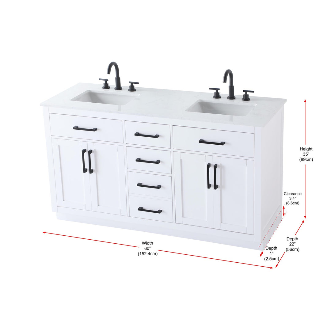 60 Inch Double Bathroom Vanity In White - View 6 - Joshua Marshal