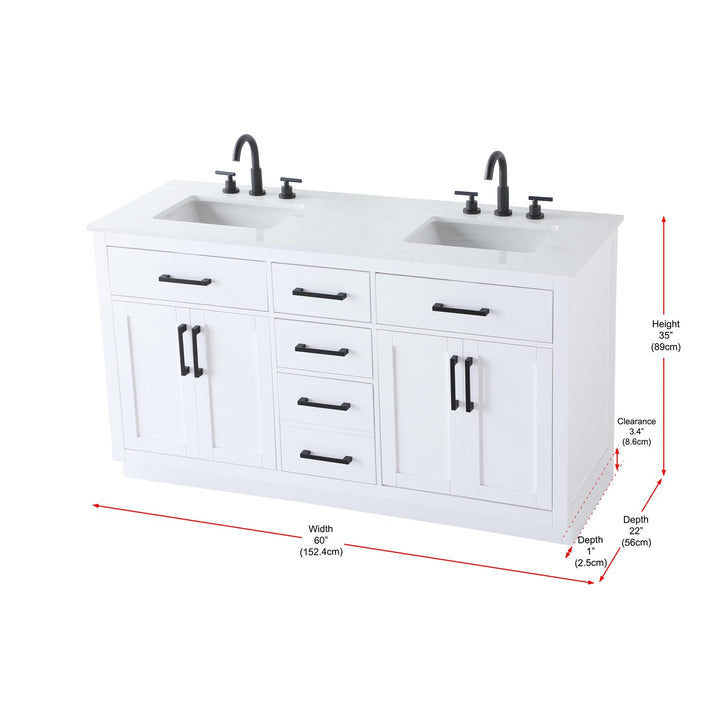 60 Inch Double Bathroom Vanity In White - View 6 - Joshua Marshal