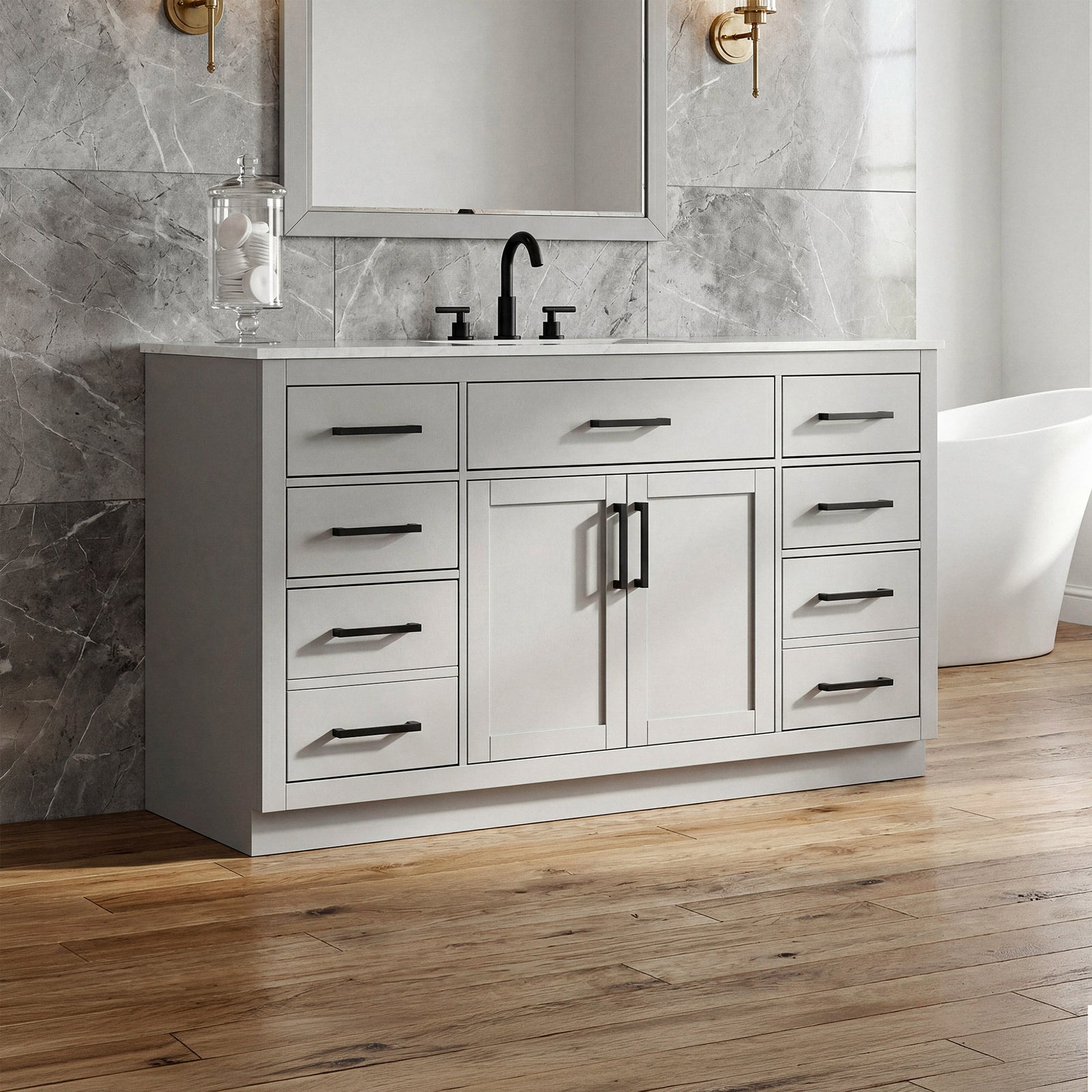 60 Inch Single Bathroom Vanity In Grey Grey Finish - KITCHEN & BATH by Joshua Marshal
