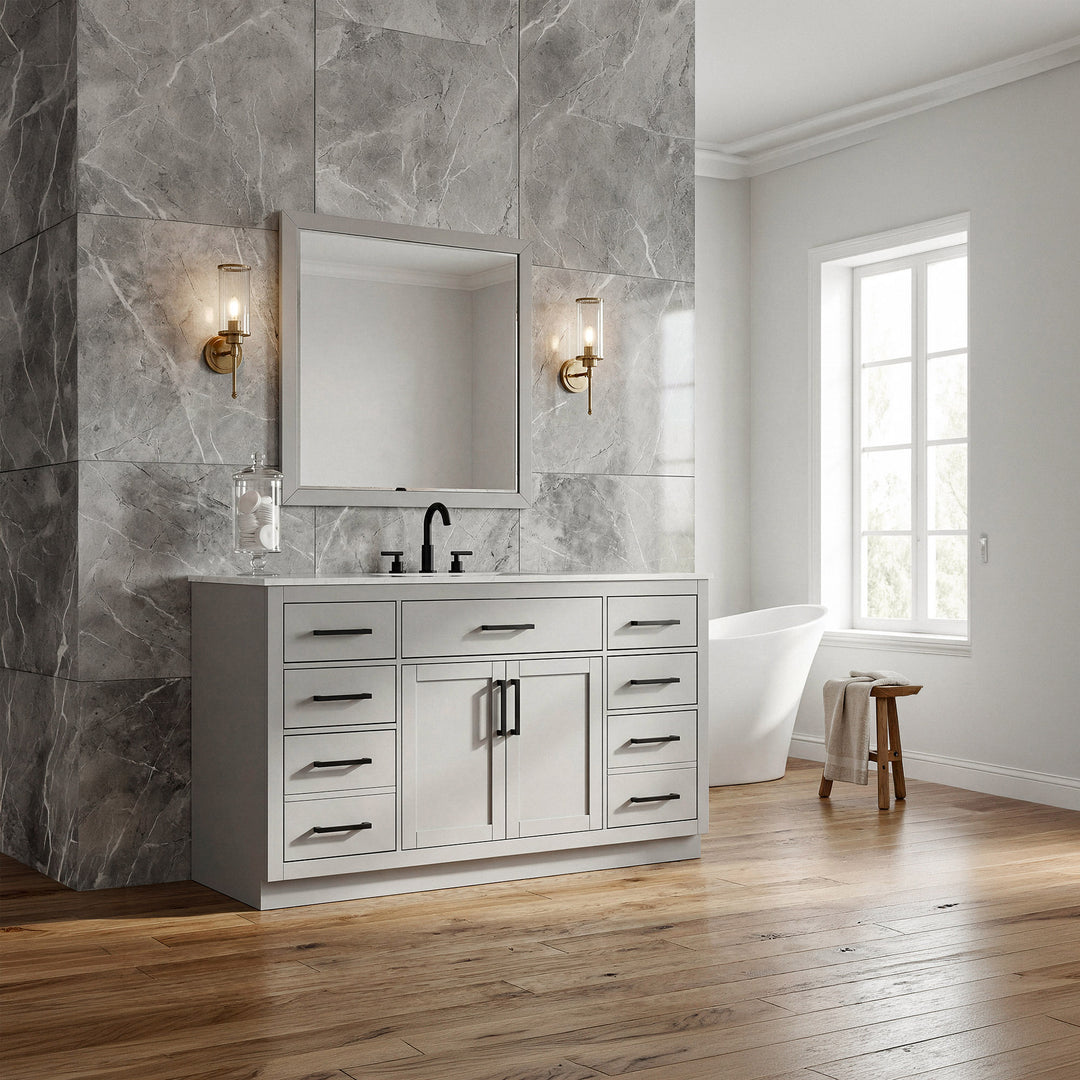 60 Inch Single Bathroom Vanity In Grey - View 2 - Joshua Marshal