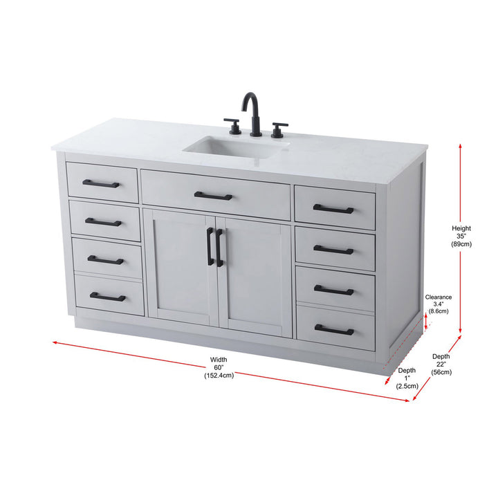 60 Inch Single Bathroom Vanity In Grey - View 4 - Joshua Marshal
