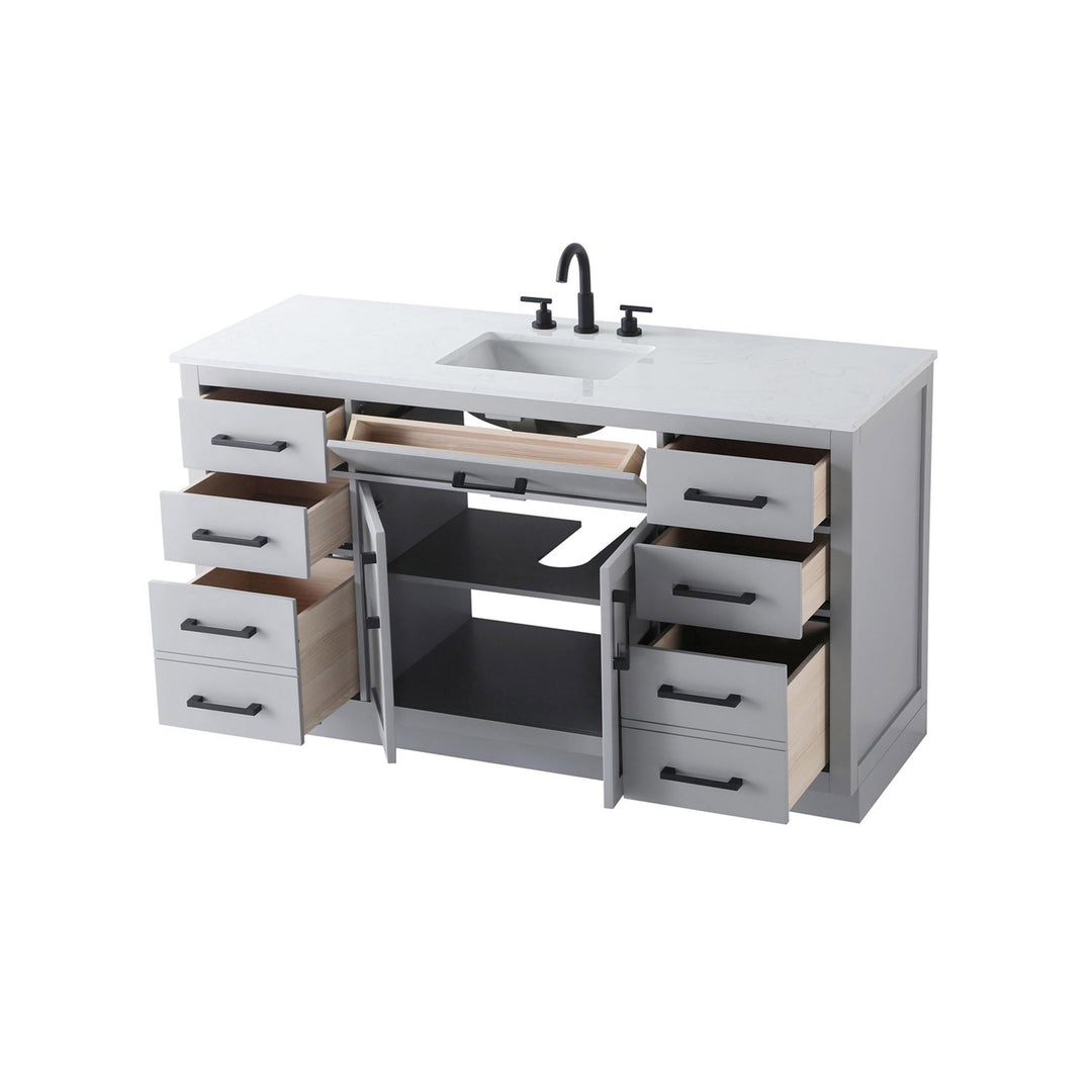 60 Inch Single Bathroom Vanity In Grey - View 5 - Joshua Marshal