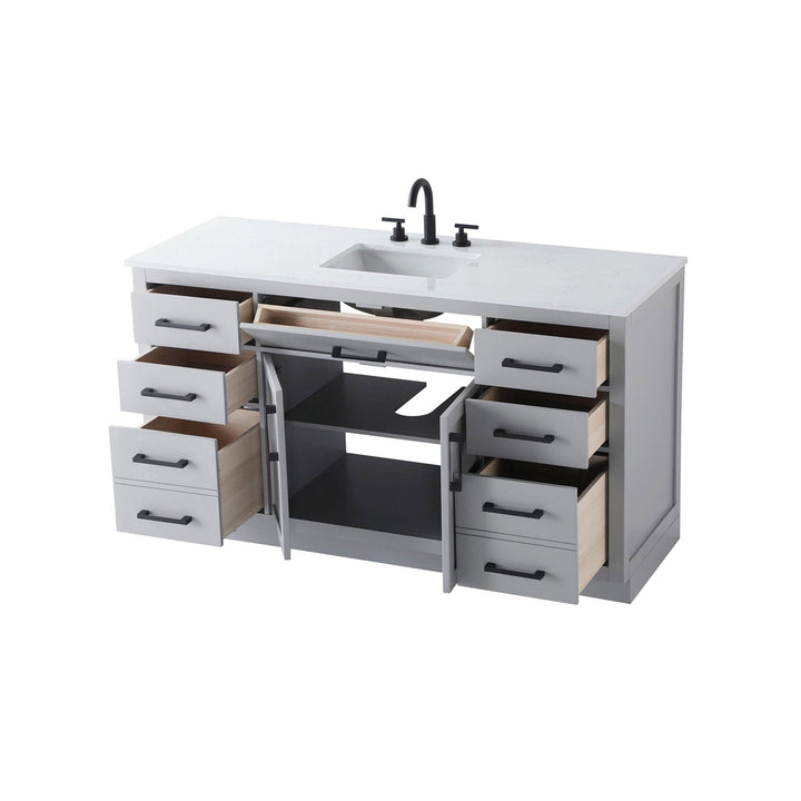 60 Inch Single Bathroom Vanity In Grey - View 5 - Joshua Marshal