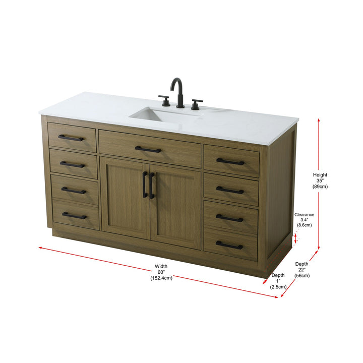 60 Inch Single Bathroom Vanity In Chestnut Brown - View 6 - Joshua Marshal