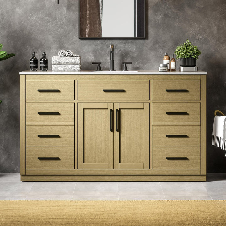 60 Inch Single Bathroom Vanity In Honey Brown Honey Brown Finish - KITCHEN & BATH by Joshua Marshal